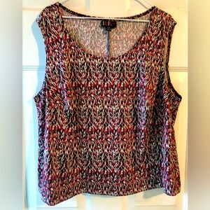 R & K Originals Red Brown Cream Abstract Print Sleeveless Poly Knit Blouse 18W